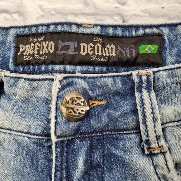 Prefixo Men's Denim Jeans Brazil size 40 Skinny Bleached Distressed Faded READ - Picture 5 of 15